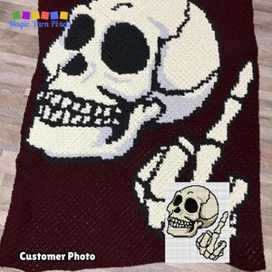 Creepy Skull Middle Finger Crochet Pattern | C2C Blanket Afghan (Digital Download)