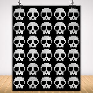 Skulls In A Row Afghan Pattern + Graph for C2C & Tapestry Crochet | C2C Crochet Skull Blanket | Spooky Crochet Halloween Blanket | Goth Gift