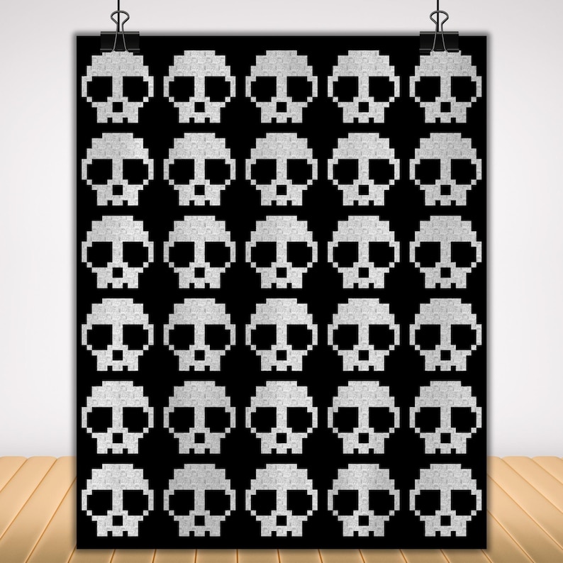 Skulls In A Row Afghan Pattern + Graph for C2C & Tapestry Crochet | C2C Crochet Skull Blanket | Spooky Crochet Halloween Blanket | Goth Gift