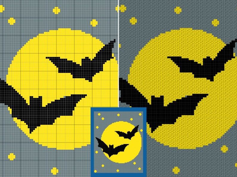 Halloween Bats Full Moon Crochet Pattern – C2C & Tapestry (PDF Pattern ...
