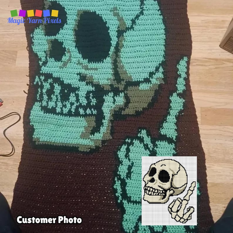 Creepy Skull Middle Finger Crochet Pattern | C2C Blanket Afghan ...