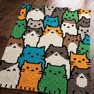 Cat Blanket Pattern PDF | Crowded Feline C2C Graphgan Chart | Animal Home Decor | Graph & Written Instructions