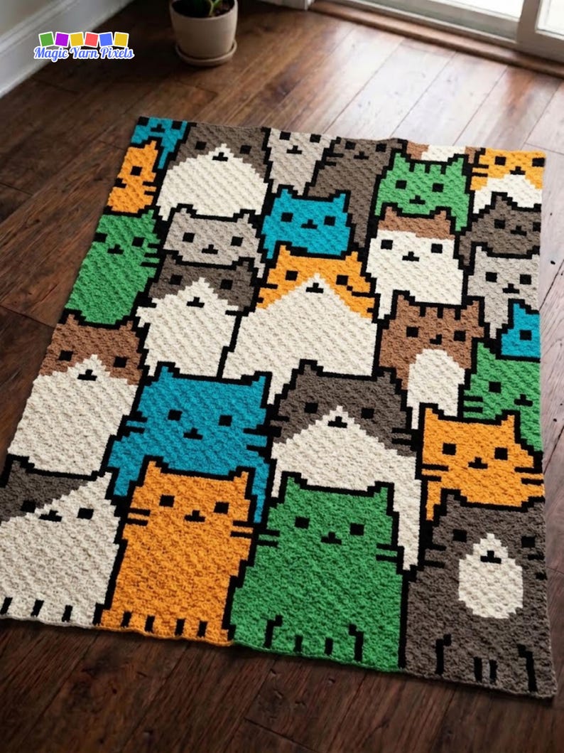 Cat Blanket Pattern PDF | Crowded Feline C2C Graphgan Chart | Animal Home Decor | Graph & Written Instructions