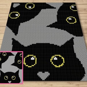 Halloween Black Cats Graph + Written Pattern For C2C & Tapestry Crochet - Black Cat C2C Crochet - Crochet Halloween Blanket - Animal Blanket