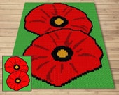 Remembrance Day Poppies Graph + Written Pattern For C2C & Tapestry Crochet - Poppy C2C Graph - Flower Crochet Blanket - Floral Baby Blanket
