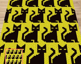 Halloween Black Cats Crochet Pattern | C2C, Tapestry (PDF Download)
