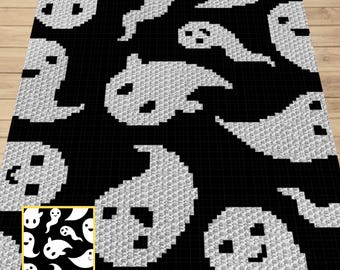 Halloween Geister Graph + geschrieben Muster für C2C & Tapisserie häkeln - Gehäkelte Geist Muster- Halloween Geister C2C Häkeldecke Baby Geschenk