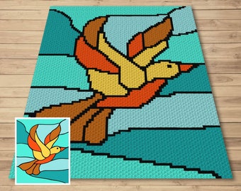 ステンドグラスの鳥のかぎ針編みパターン – C2C Graphganブランケット（PDFパターン）