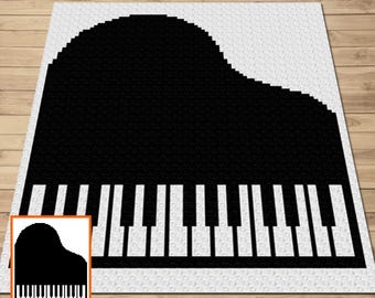 Gráfico e padrão de piano musical C2C e tapeçaria de crochê - Cobertor de piano C2C Graphgan - Cobertor de crochê musical - Presente para professor de piano Cobertor C2C