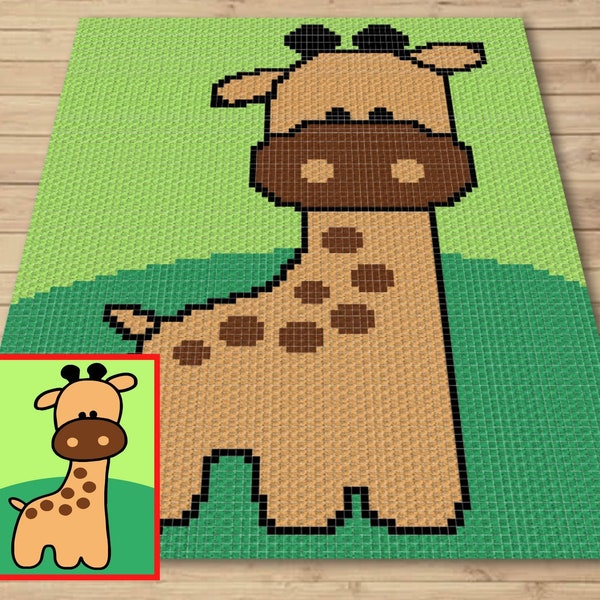 Cute Baby Giraffe Graph & Pattern C2C Tapestry Crochet Giraffe Nursery Graphgan Giraffe Crochet Blanket C2C Jungle Nursery Decor Gift Baby