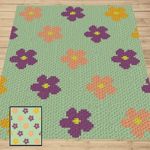 Fleurs colorées, graphique et motif C2C et tapisserie au crochet - Jeté de fleurs C2C Graphgan - Couverture de fleurs au crochet - Couvertures de fleurs au crochet C2C