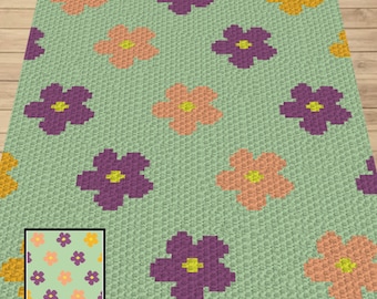 Colorful Flowers Crochet Blanket Graph Pattern C2C (PDF Pattern)