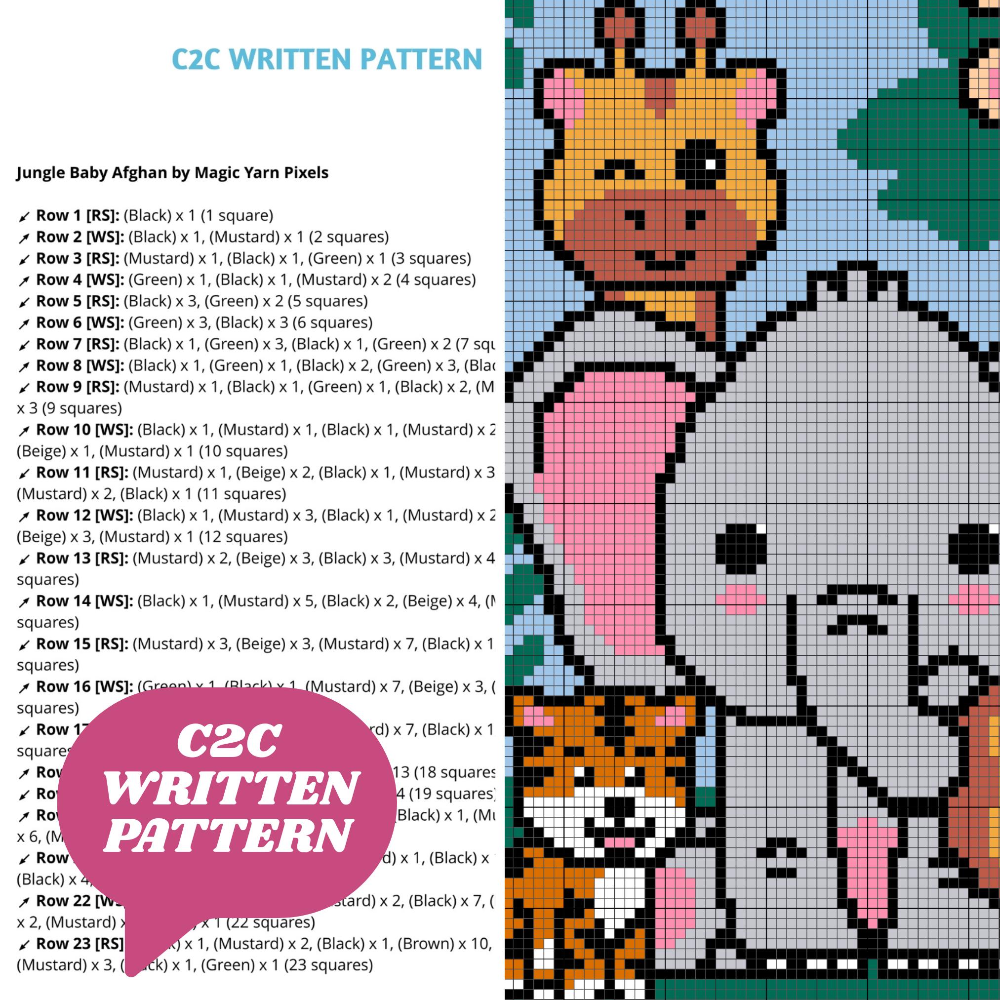 Jungle Animals Crochet Baby Blanket Pattern | C2C Graph (PDF Pattern ...