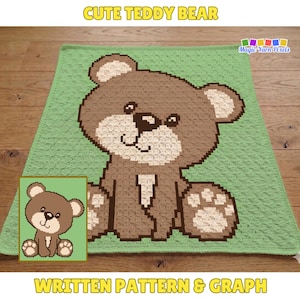 Teddy Bear Crochet Pattern – C2C Graphghan, Animal Blanket (PDF Pattern)