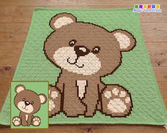 Teddy Bear Crochet Pattern – C2C Graphghan, Animal Blanket (PDF Pattern)
