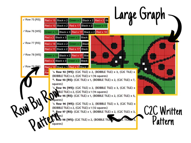 Ladybug Print Graph and Pattern C2C & Tapestry Crochet Ladybugs Baby Shower Graphgan Crochet Ladybug Blanket Ladybug C2C Blanket Gifts image 2