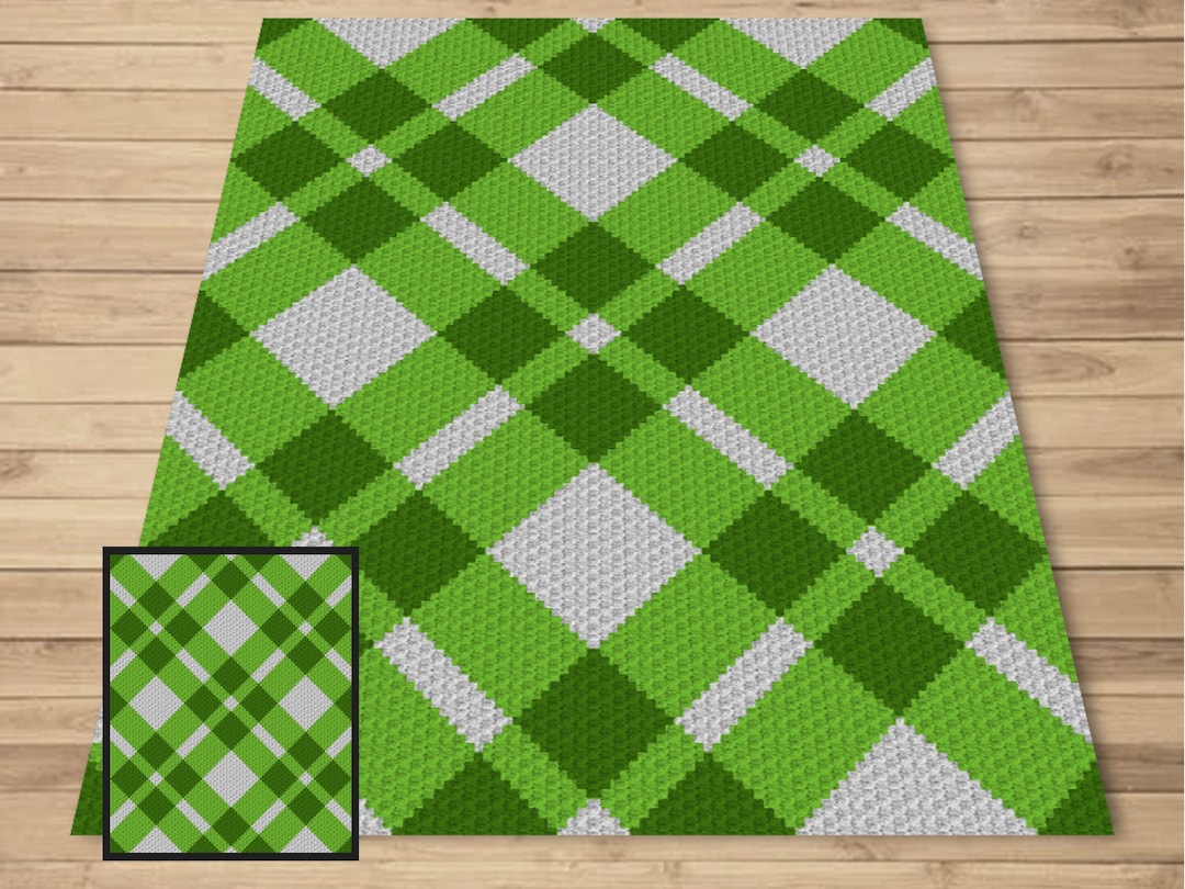 Green Plaid Crochet Afghan Written Tapestry & C2C Pattern Etsy