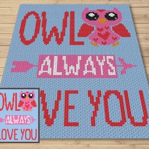 Owl Always Love You Graph Written Pattern For C2C & Tapestry Crochet Love Quote Crochet Pattern Owl C2C Baby Blanket Baby Shower Gift image 1