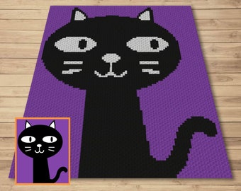 Halloween Cute Black Cat Graph and Pattern C2C & Tapestry Crochet -Black Cat Graphgan Crochet Halloween Blanket-Cat Crochet Pattern C2C Gift