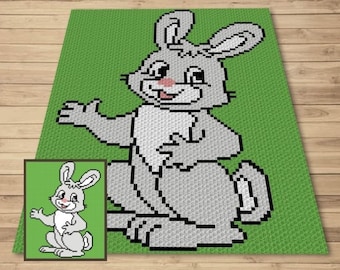 Happy Bunny Graph + Written Pattern For C2C & Tapestry Crochet - Crochet Bunny C2C Graphgan - Crochet Bunny Blanket - Animal Baby Blanket