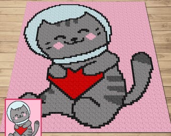 Astronaut Cat Crochet Graph Pattern – C2C, Tapestry (PDF Pattern)
