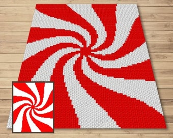 Christmas Candy Cane Swirl Graph + Written Pattern For C2C & Tapestry Crochet - Candy Cane Crochet Pattern - C2C Christmas Blanket Baby Gift