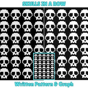 Skulls In A Row Afghan Pattern + Graph for C2C & Tapestry Crochet | C2C Crochet Skull Blanket | Spooky Crochet Halloween Blanket | Goth Gift
