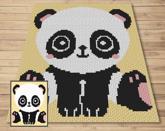 Happy Baby Panda Graph and Pattern C2C Tapestry Crochet Panda Bear  Graphgan Panda Baby Crochet Blanket C2C Panda Blanket Gift Baby