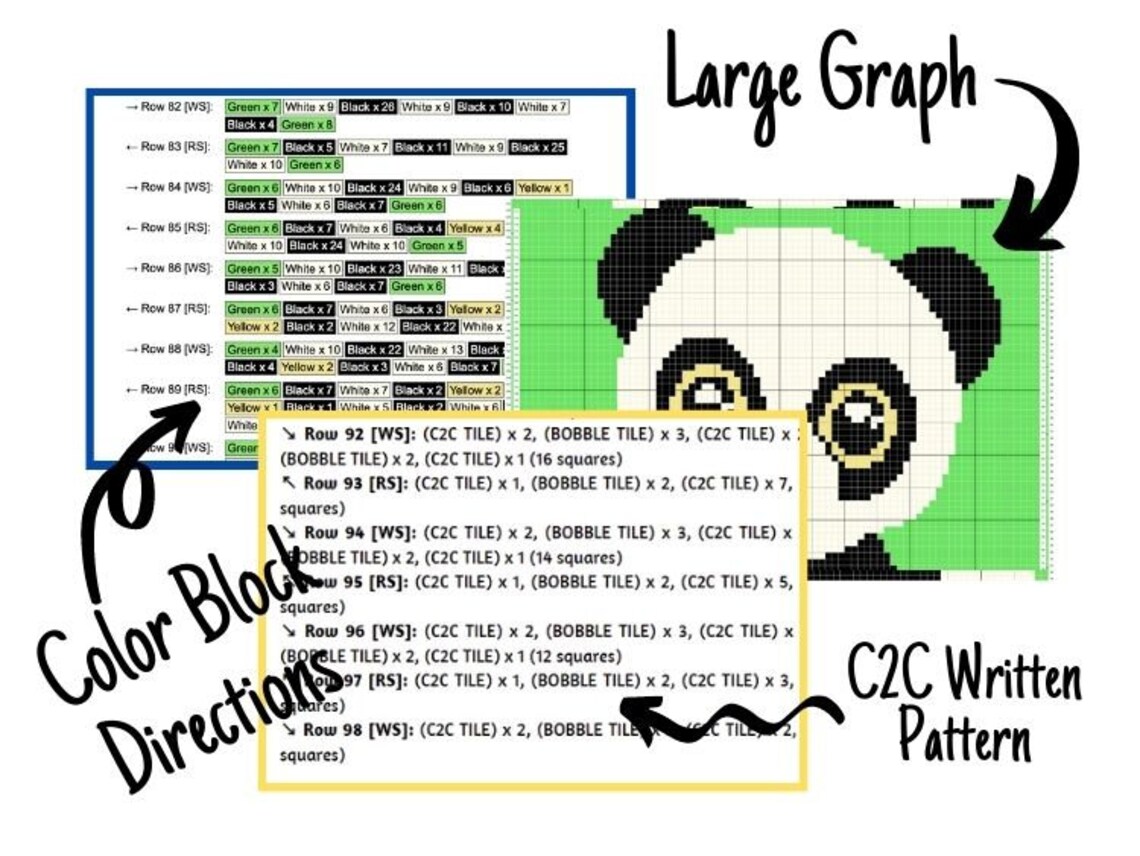 Cute Baby Panda Graph Written Pattern for C2C & Tapestry | Etsy