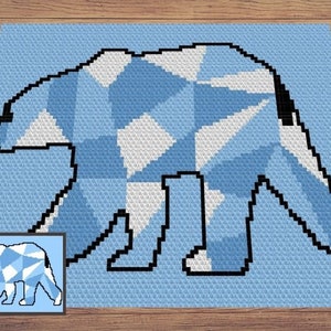 幾何学模様のシロクマのグラフ + C2C 用パターンとタペストリーのかぎ針編み - クマの C2C グラフガン - 動物のかぎ針編みベビーブランケット シロクマのブランケット