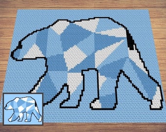 Geometric Polar Bear Graph + Written Pattern For C2C & Tapestry Crochet - Bear C2C Graphgan - Animal Crochet Baby Blanket Polar Bear Blanket