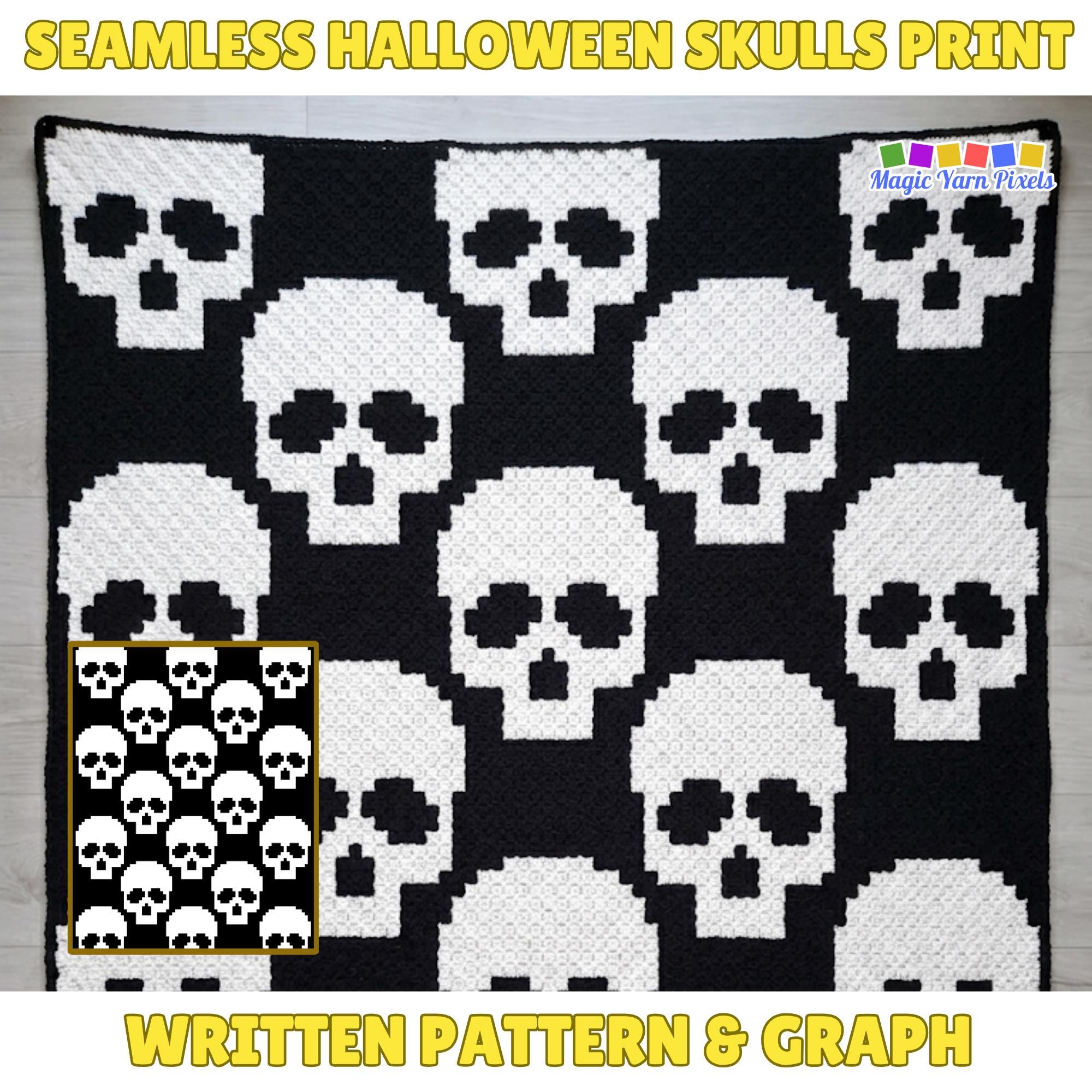 20 Skull Blanket Crochet Patterns for Gothic, Halloween, and Boho Homes 6 Skull Blanket Halloween Gothic C2C Graphgan Spooky Goth