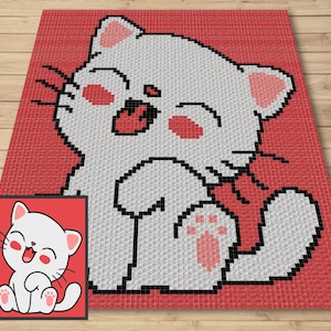 Couverture au crochet pour chat Graphgan, bébé chat souriant, motif C2C et tapisserie au crochet - Couverture au crochet pour chat C2C, motif au crochet pour chaton C2C