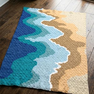 C2C Kustfilt Virkmönster för Havsfilt | Tapestry Beach Wave Graphgan, Sand Pixel Chart, PDF