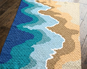 C2C Coastal Ocean Shore Blanket Crochet Pattern | Tapestry Beach Wave Graphgan, Sand Pixel Chart, PDF