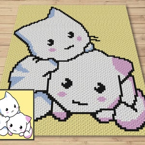 Two Kawaii Cats Graph + Written Pattern For C2C & Tapestry Crochet - Kawaii Cats Crochet Pattern - C2C  Blanket Pattern Gifts For Cat Lovers