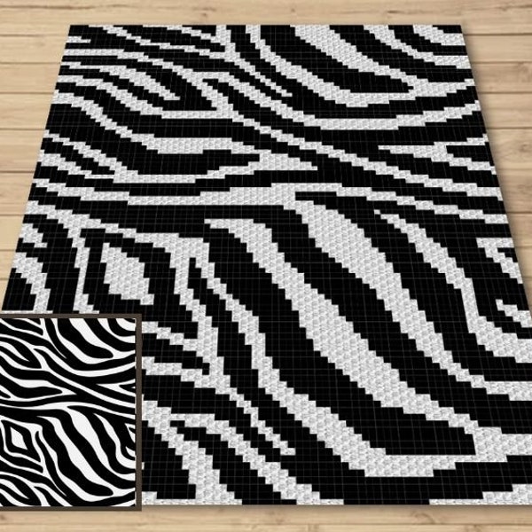 Zebra Print Graph + Written Pattern For C2C & Tapestry Crochet - C2C Graph Zebra Pattern- Animal Print Baby Crochet Blanket - Crochet Zebra