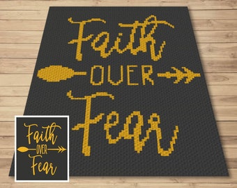 Faith Over Fear Graph and Pattern C2C & Tapestry Crochet - Quote Graphgan Inspirational Quote Blanket - Crochet Christian C2C Faith Blankets