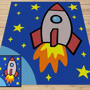 Space Rocket Graph & Pattern C2C Tapestry Crochet - Space Rocket Blanket Graphgan Gift For Baby Boys Crochet Blanket C2C - Baby Shower Gifts