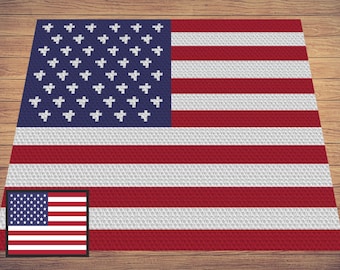 USA Flag Crochet Pattern - C2C Tapestry, 4th of July Blanket (PDF Pattern)