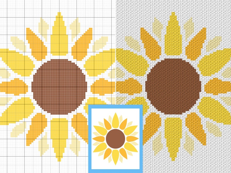 Summer Sunflower Graph and Pattern C2C & Tapestry Crochet Sunflower Graphgan Crochet Sunflower Blanket Flower C2C Pattern Blanket Gift image 3