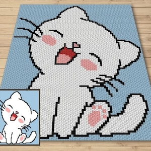 かわいい赤ちゃん猫のグラフ + C2C とタペストリーのかぎ針編み用の書き方パターン - かぎ針編みの猫 C2C グラフガン - かぎ針編みの猫のベビーブランケット - 動物のベビーブランケット