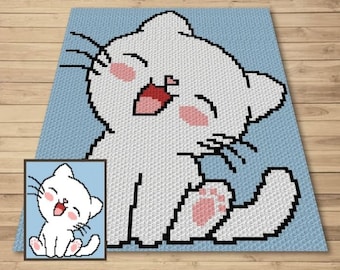 Cute Baby Cat Graph + Written Pattern For C2C & Tapestry Crochet - Crochet Cat C2C Graphgan - Crochet Cat Baby Blanket - Animal Baby Blanket