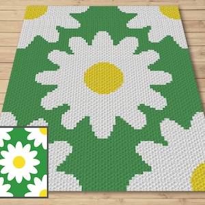Daisy Print Graph and Pattern C2C & Tapestry Crochet - Flower C2C Throw Graphgan - Crochet Daisy Blanket - C2C Daisy Flower Crochet Blankets