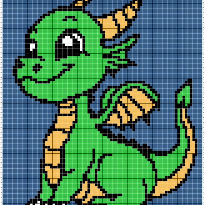 Cute Baby Dragon Graph + Written Pattern For C2C & Tapestry Crochet - C2C Dragon Graph - Crochet Dragon Blanket - Crochet Baby Dragon Afghan