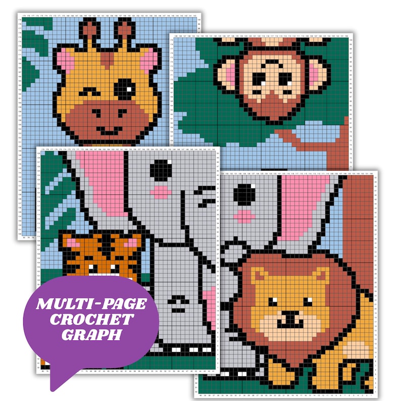 Jungle Animals Crochet Baby Blanket Pattern | C2C Graph (PDF Pattern ...