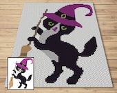 Halloween Black Cat Witch Graph and Pattern C2C & Tapestry Crochet- Cat Blanket Graphgan Crochet Spooky Blanket - C2C Halloween Blanket Gift