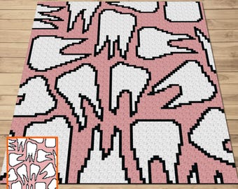 Teeth Crochet Blanket Pattern PDF | Dentist Gift | Tooth Fairy Afghan | Kids Throw | Graph & Written Pattern