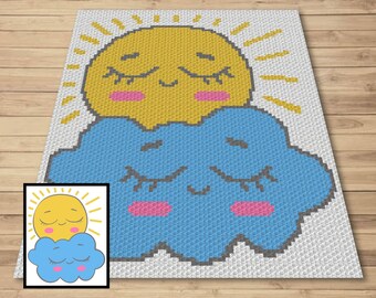 Sunny Cloudy Day Graph and Pattern C2C & Tapestry Crochet- Sun And Cloud Print C2C Graphgan Crochet Sun Blanket- C2C Cloud Blanket Gift Baby