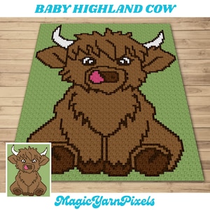 Baby Highland Cow Graph, motif au crochet pour C2C + tapisserie |  Couverture pour bébé vache, vache écossaise, cadeau de baby shower afghan au crochet pour garçon